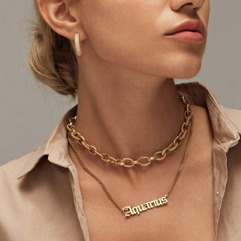 Zodiac Nameplate Necklace