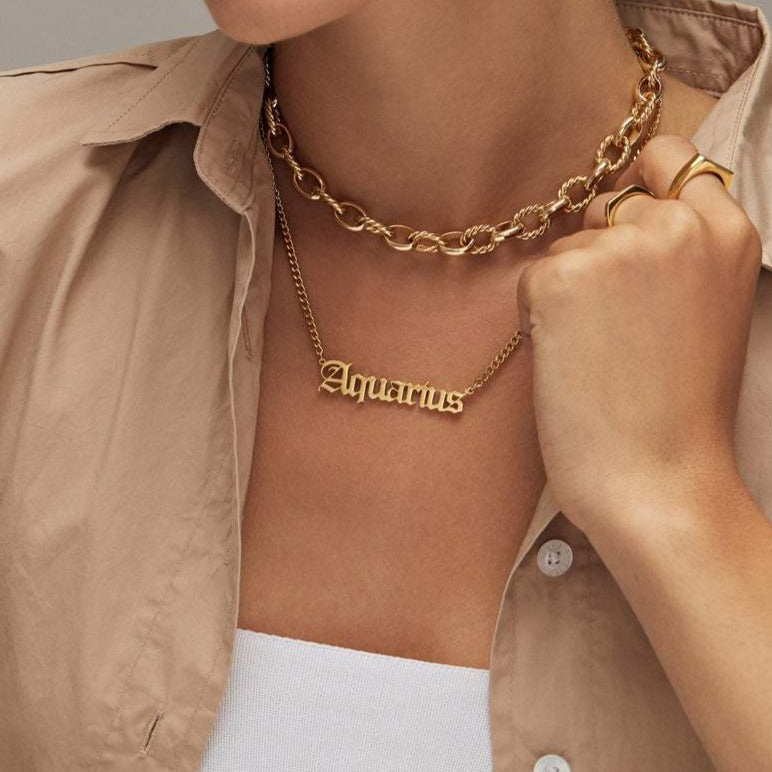 Zodiac Nameplate Necklace