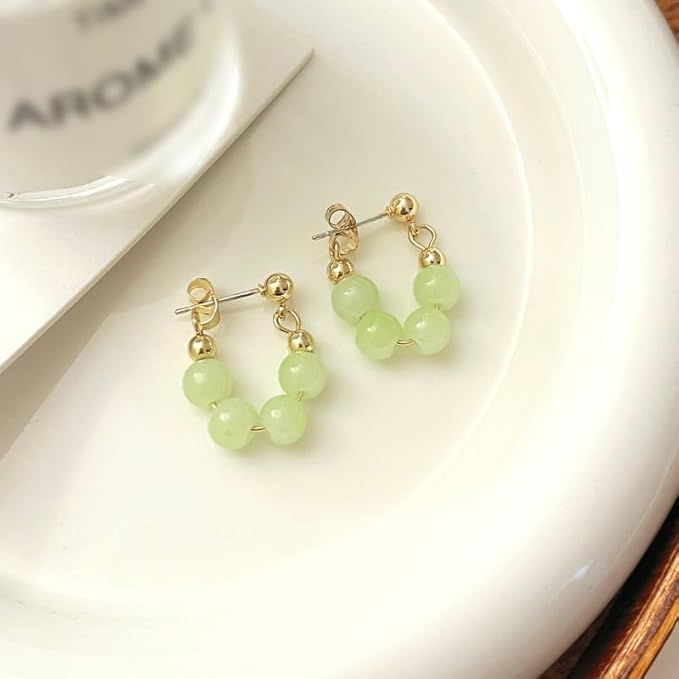 Lime Twist Bead Hoop Earrings