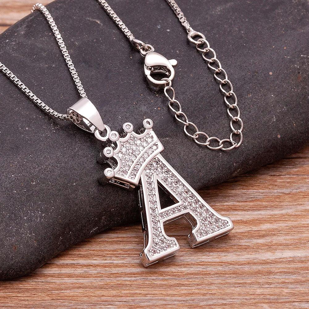 Crown Initial Pendant Necklace