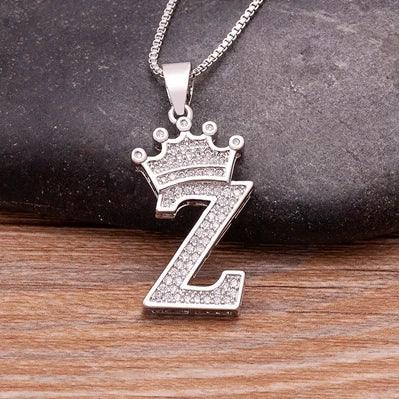 Crown Initial Pendant Necklace