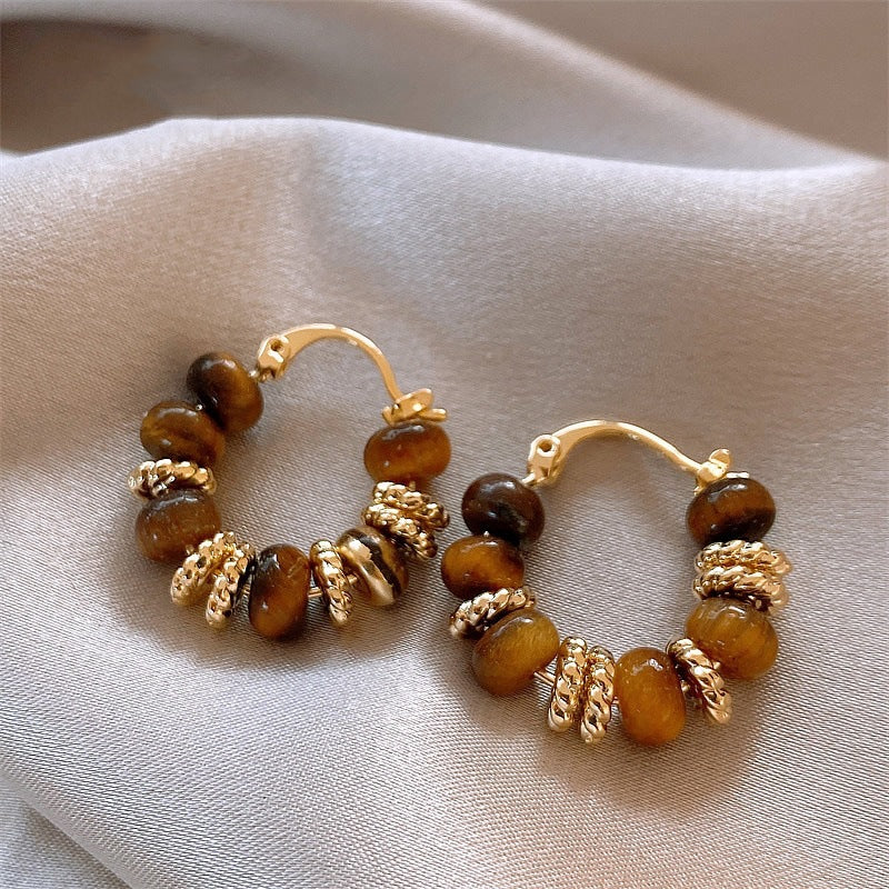 Tiger Eye Bead Hoop Earrings