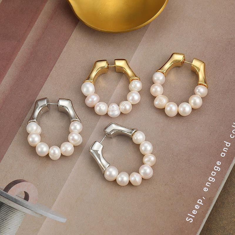 Pearl Curve Hoop Earrings