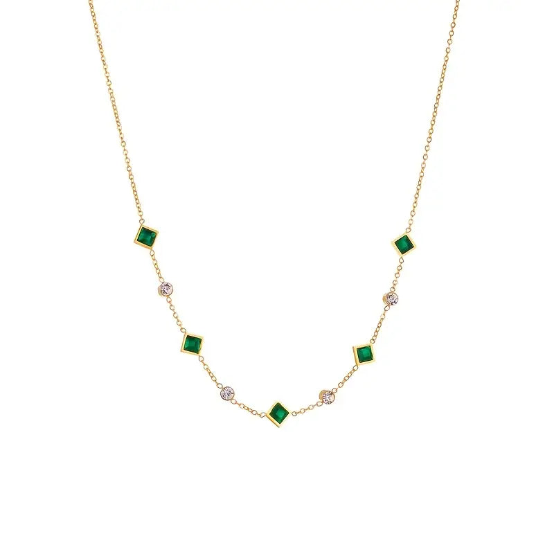 Gold necklace with green crystals and cubic zirconia - Evelina