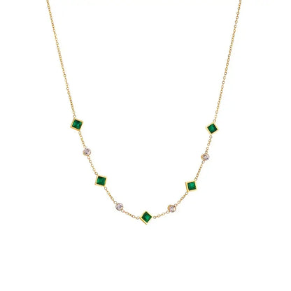 Gold necklace with green crystals and cubic zirconia - Evelina
