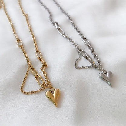 Mixed‑Link Heart Pendant Necklace