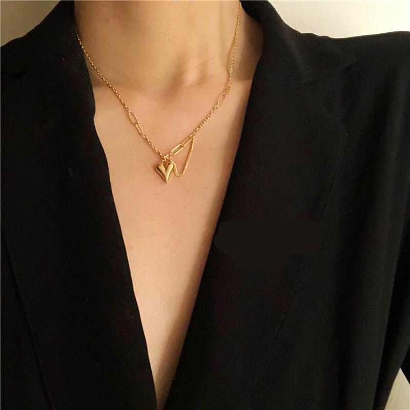Mixed‑Link Heart Pendant Necklace