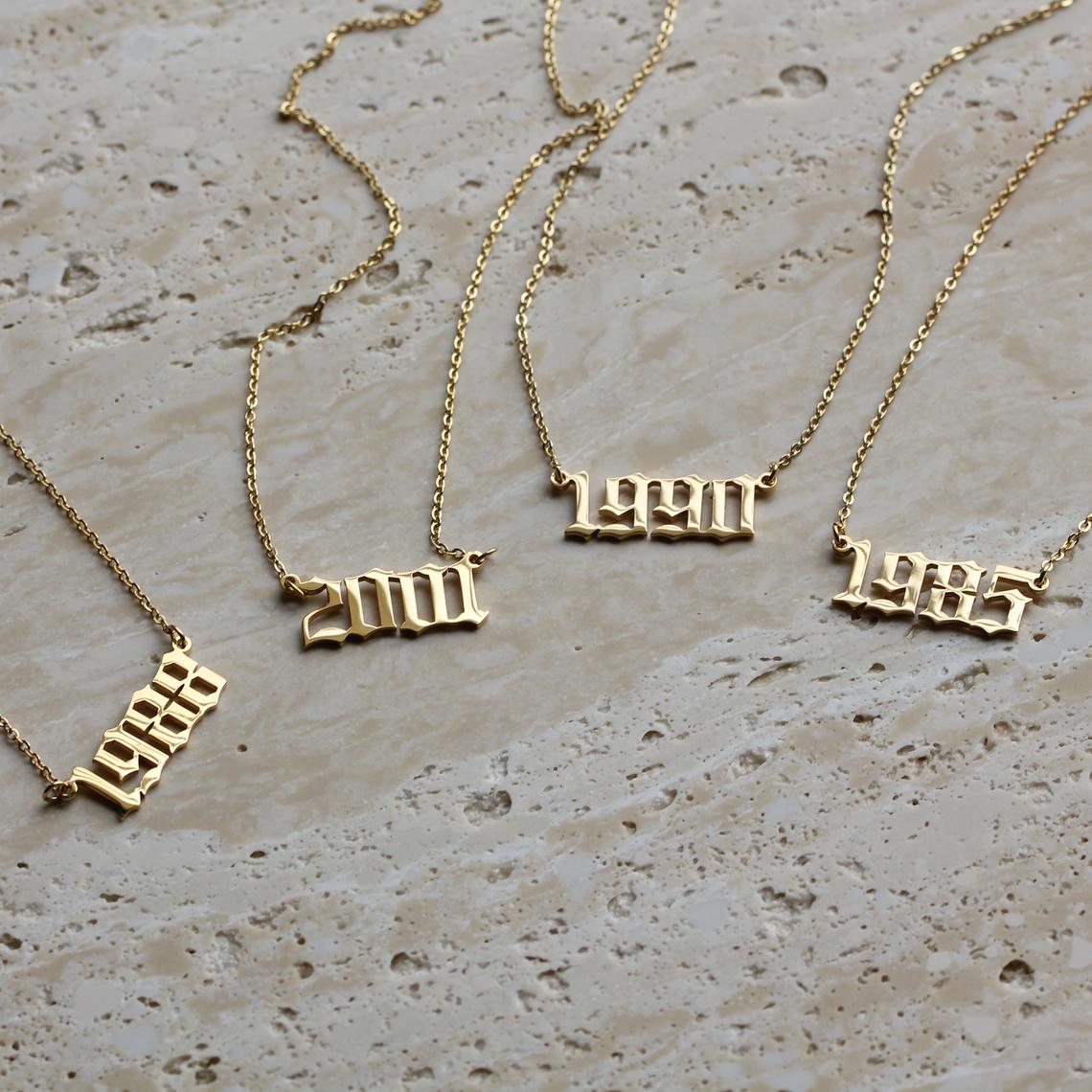Old English Birth Year Necklace