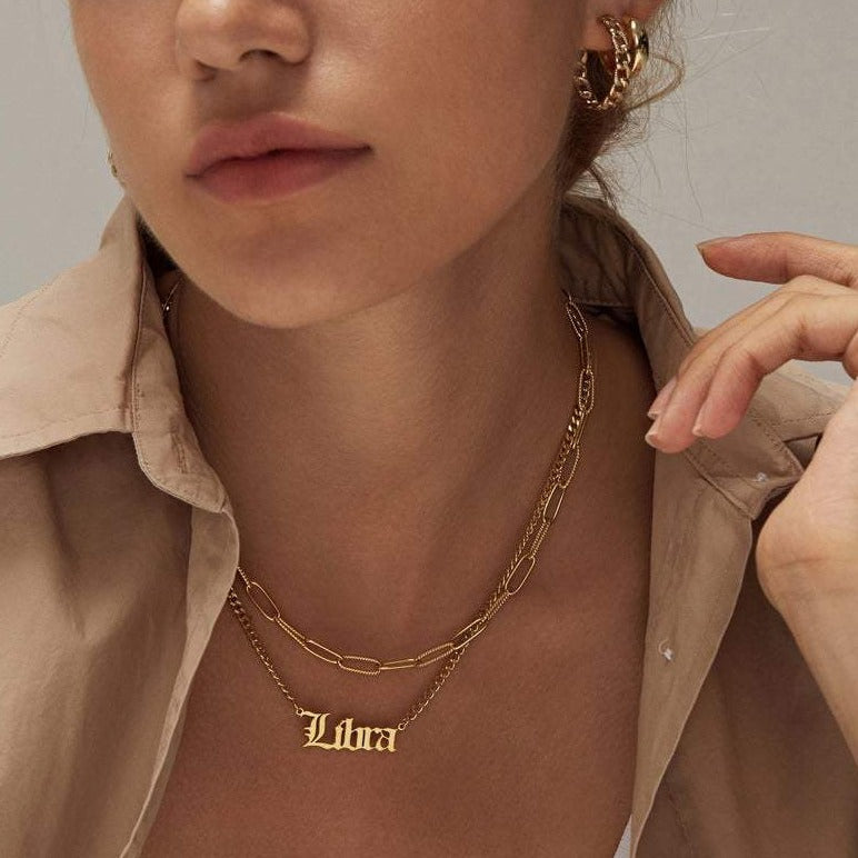 Zodiac Nameplate Necklace