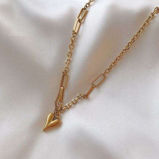 Mixed‑Link Heart Pendant Necklace