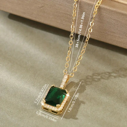 Gold necklace with rectangular green pendant - Elanora