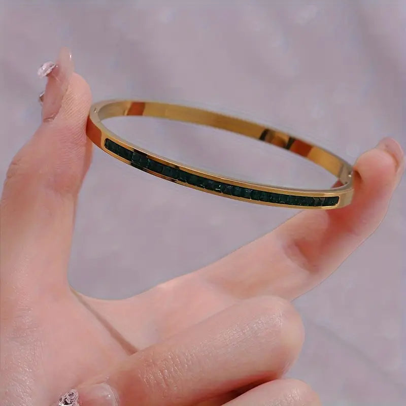 Gold bangle with green crystals - Mirella