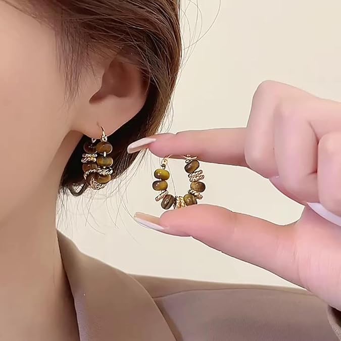 Tiger Eye Bead Hoop Earrings