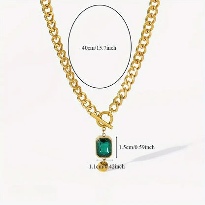 Gold necklace with chain and green crystal pendant - Althea
