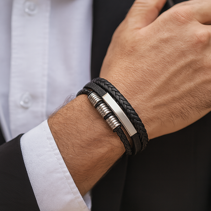 Men's Leather Bracelet with Gold Accents - Adriano