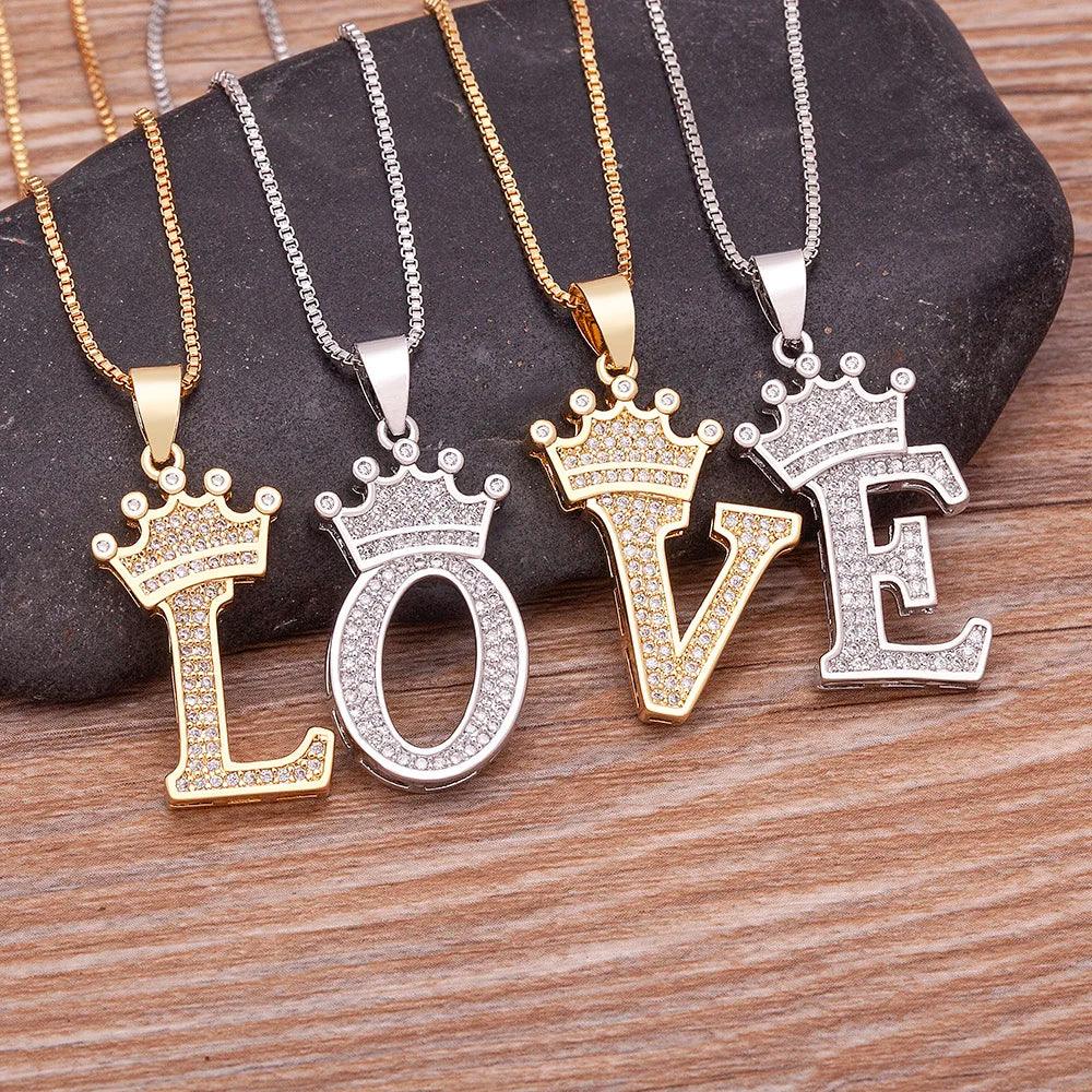 Crown Initial Pendant Necklace