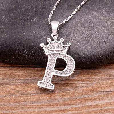 Crown Initial Pendant Necklace