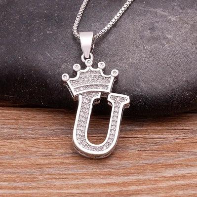 Crown Initial Pendant Necklace