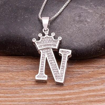 Crown Initial Pendant Necklace