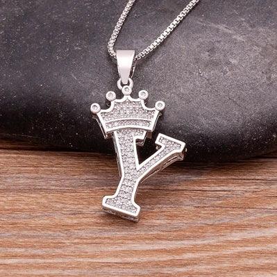 Crown Initial Pendant Necklace