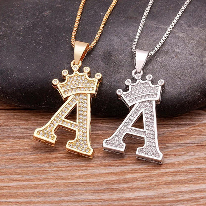 Crown Initial Pendant Necklace