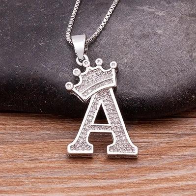 Crown Initial Pendant Necklace