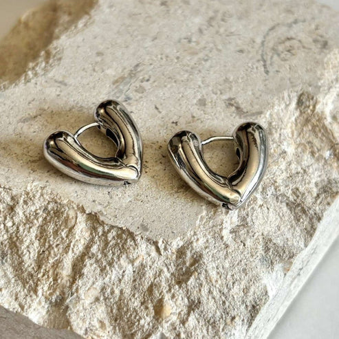 Bold Heart Huggie Earrings