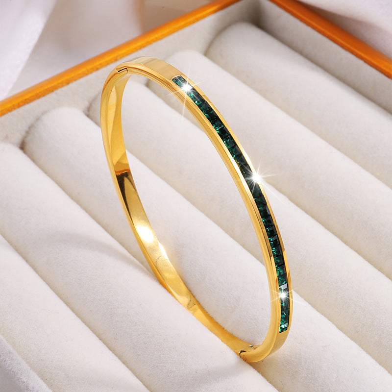 Gold bangle with green crystals - Mirella
