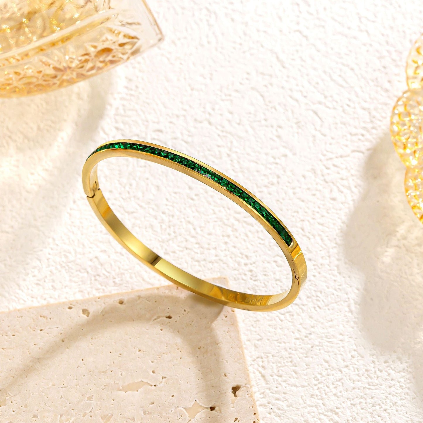 Gold bangle with green crystals - Mirella