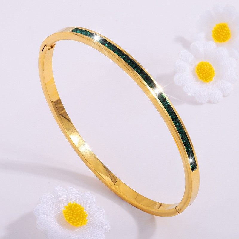 Gold bangle with green crystals - Mirella