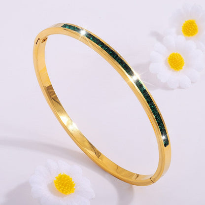 Gold bangle with green crystals - Mirella