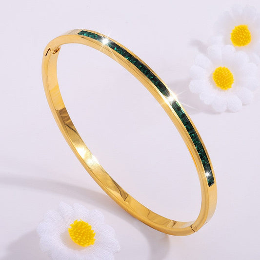 Gold bangle with green crystals - Mirella