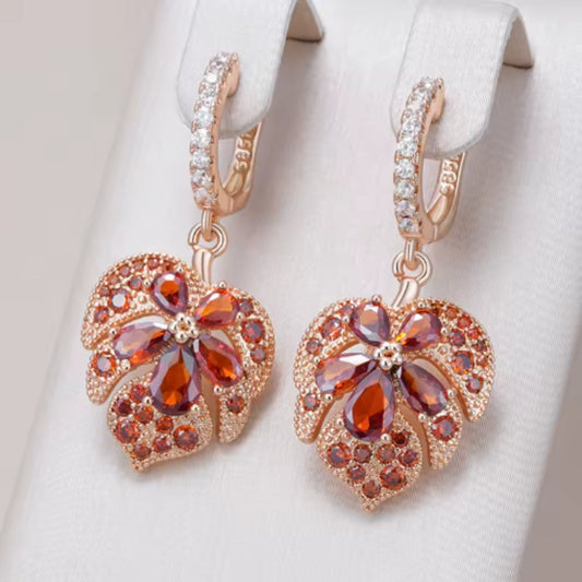 Elegant crystal leaf earrings - Rosaline