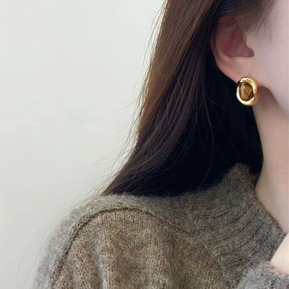Golden Teardrop Stud Earrings
