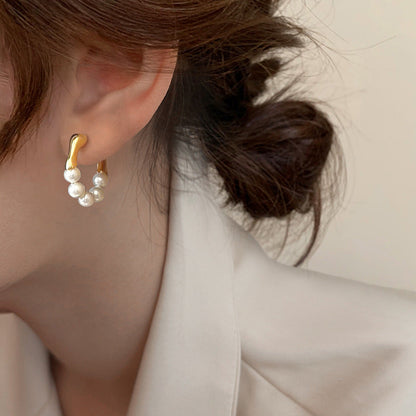 Pearl Curve Hoop Earrings