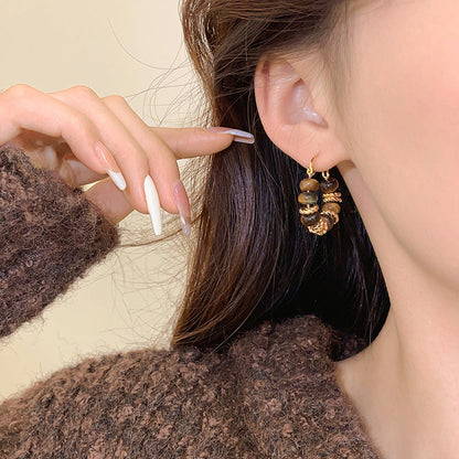 Tiger Eye Bead Hoop Earrings