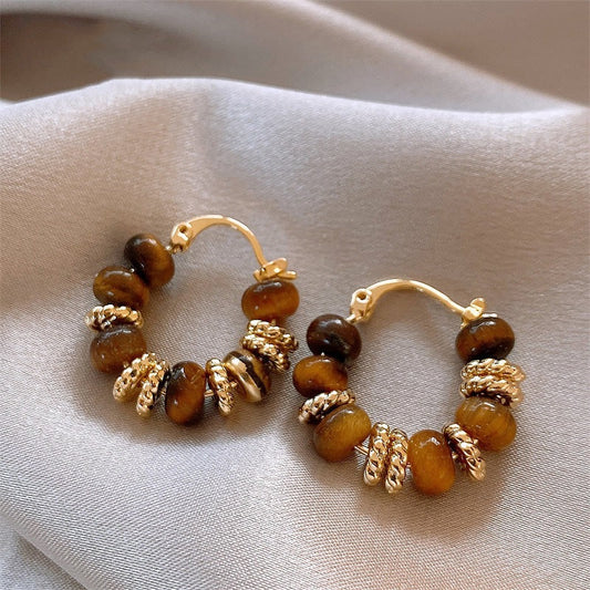 Tiger Eye Bead Hoop Earrings