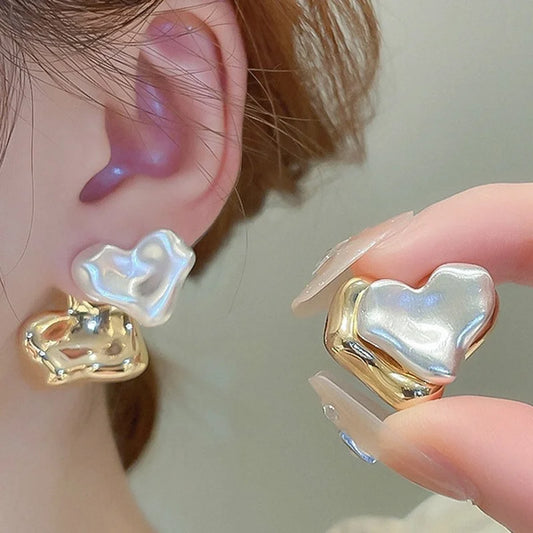 Sculpted Pearl Heart Stud Earrings