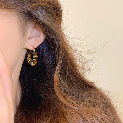Tiger Eye Bead Hoop Earrings