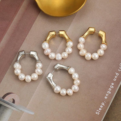 Pearl Curve Hoop Earrings