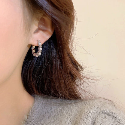 Pearl Pavé Wave Hoop Earrings