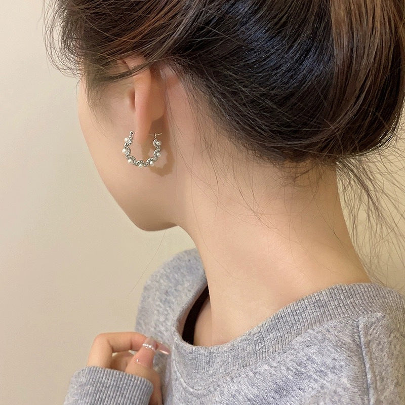 Pearl Pavé Wave Hoop Earrings