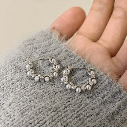 Pearl Pavé Wave Hoop Earrings