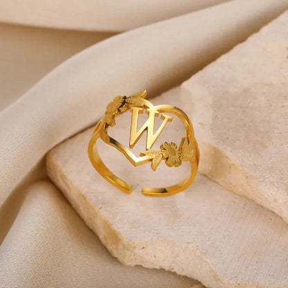 Floral Initial Heart Ring