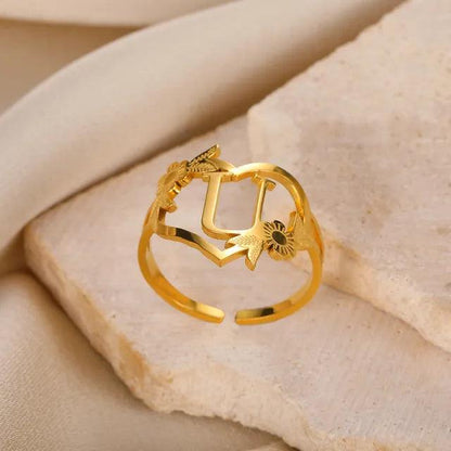 Floral Initial Heart Ring