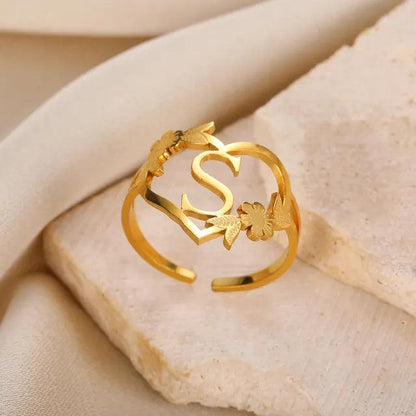 Floral Initial Heart Ring