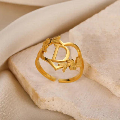Floral Initial Heart Ring
