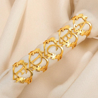 Floral Initial Heart Ring