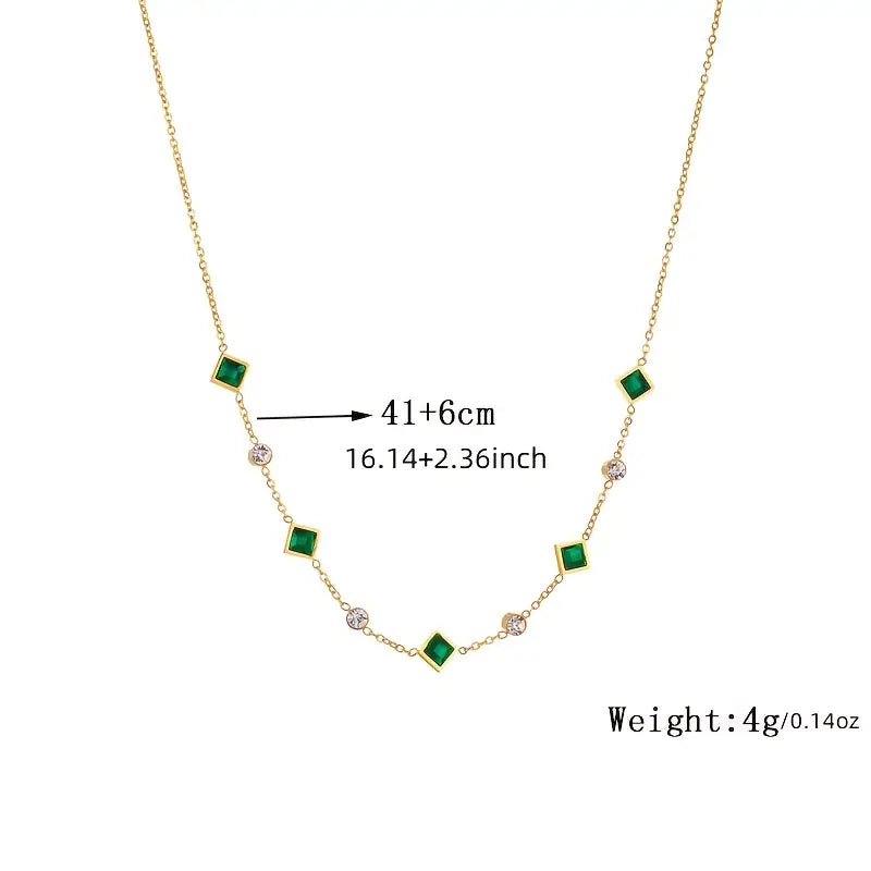 Gold necklace with green crystals and cubic zirconia - Evelina