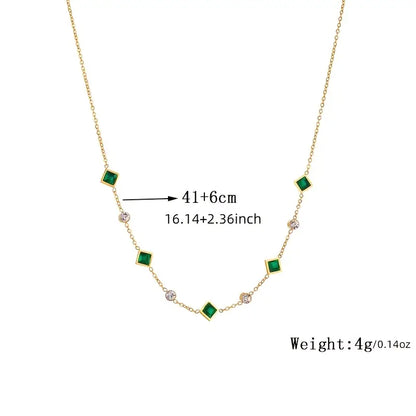 Gold necklace with green crystals and cubic zirconia - Evelina